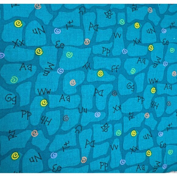 Alphabet Letters Cotton Fabric Half Yard Blue Quirky Typography Design - Picture 1 of 7